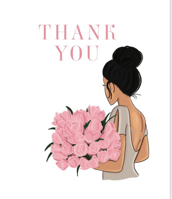 Black Girl with Flowers 'Thank You' Card Set
