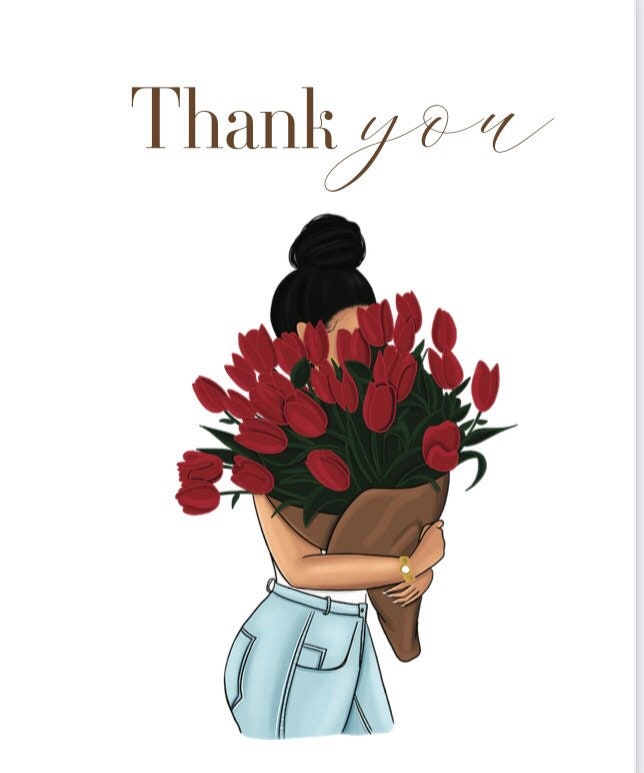 Black Girl with Flowers 'Thank You' Card Set