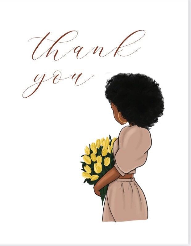 Black Girl with Flowers 'Thank You' Card Set