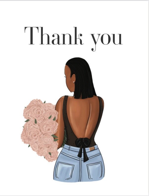Black Girl with Flowers 'Thank You' Card Set