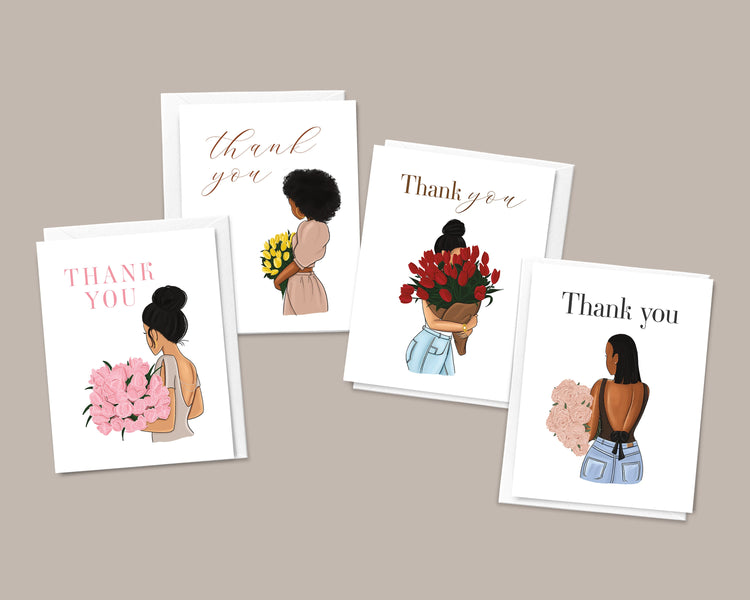 Black Girl with Flowers 'Thank You' Card Set