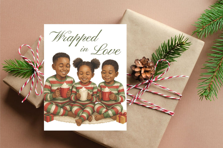 Wrapped in Love – Black Children Christmas Greeting Card