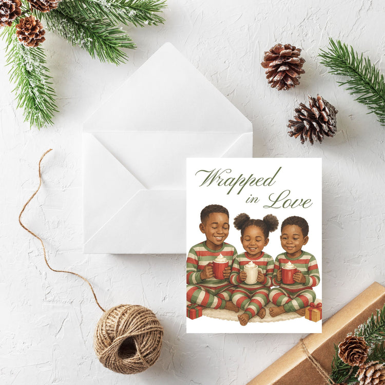 Wrapped in Love – Black Children Christmas Greeting Card