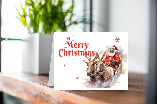 Merry Christmas - Black Santa with Reindeer & Sled