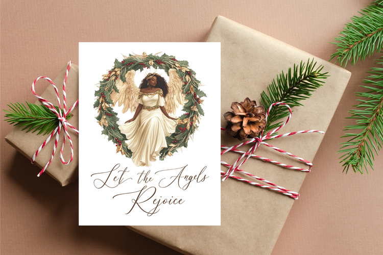 Let the Angels Rejoice – Black Angel Christmas Greeting Card
