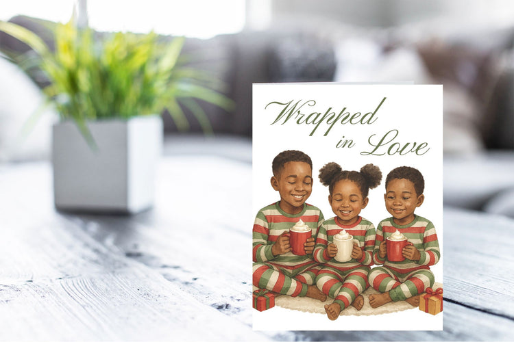 Wrapped in Love – Black Children Christmas Greeting Card