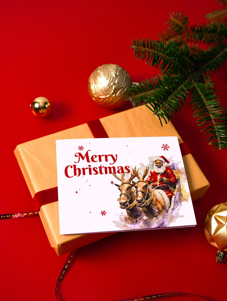 Merry Christmas - Black Santa with Reindeer & Sled