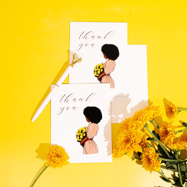 Black Woman Sunflower Thank You Card