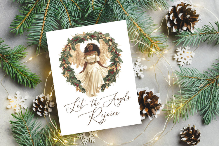 Let the Angels Rejoice – Black Angel Christmas Greeting Card