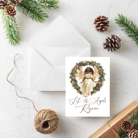 Let the Angels Rejoice – Black Angel Christmas Greeting Card