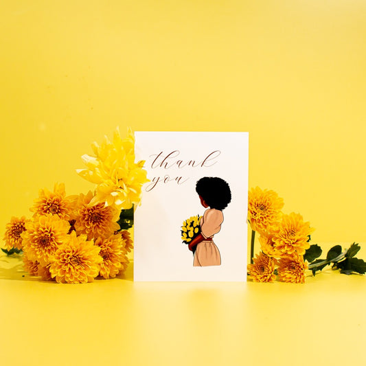 Black Woman Sunflower Thank You Card