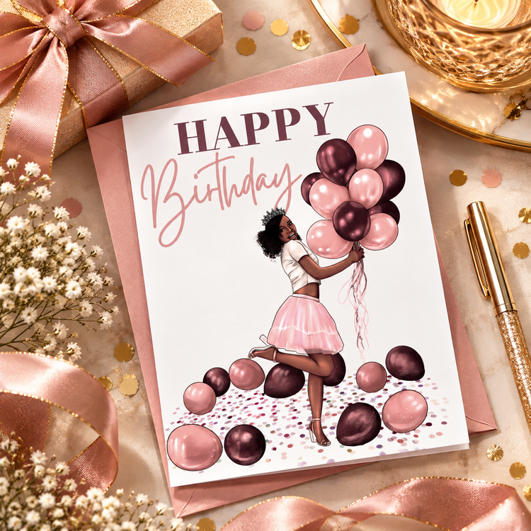 Black Woman Happy Birthday- Pink