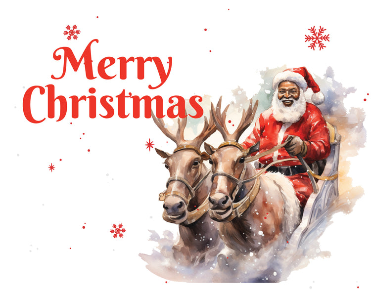Merry Christmas - Black Santa with Reindeer & Sled