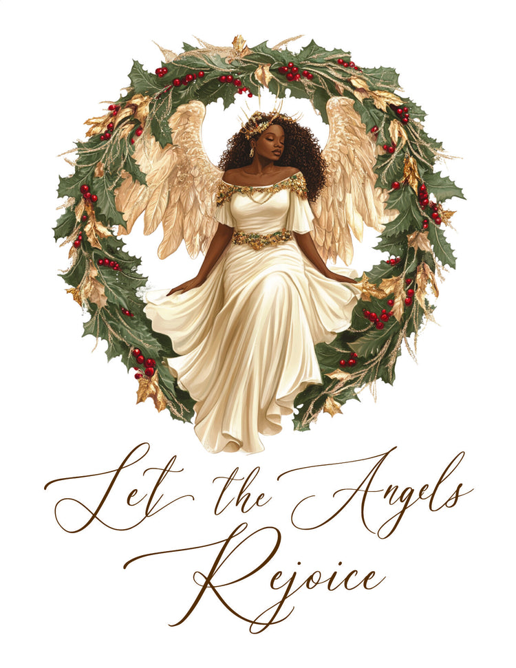 Let the Angels Rejoice – Black Angel Christmas Greeting Card