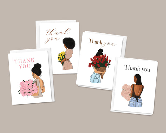 Black Girl with Flowers 'Thank You' Card Set